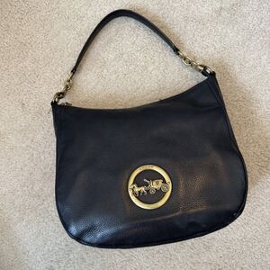 Coach Elle Black Pebble Leather Hobo Bag Large Carriage Shoulder Purse F31400